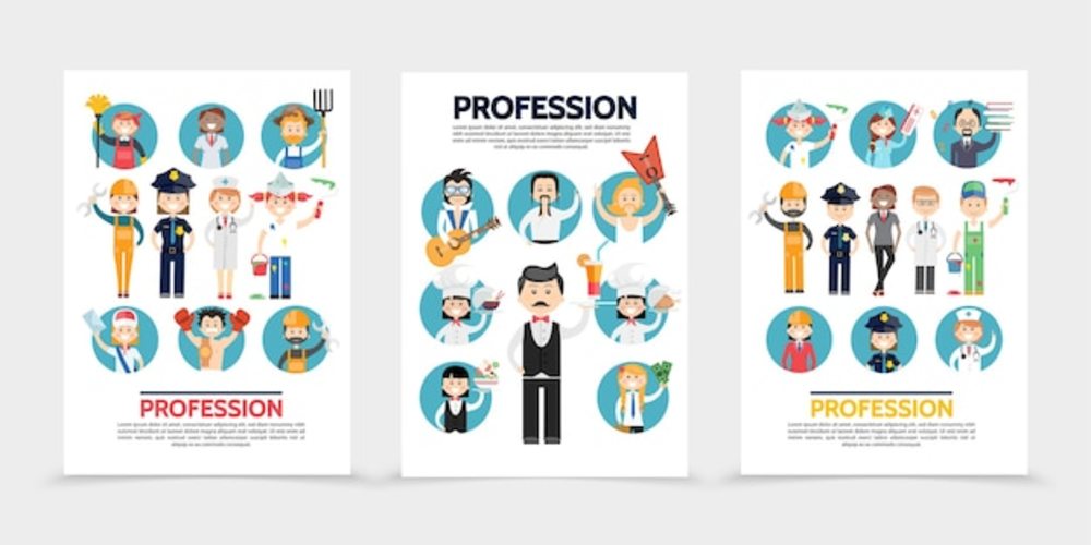 平面職業小冊子設計 為設計師、農民、建設者、醫生、警察、畫家與郵遞員打造專業形象